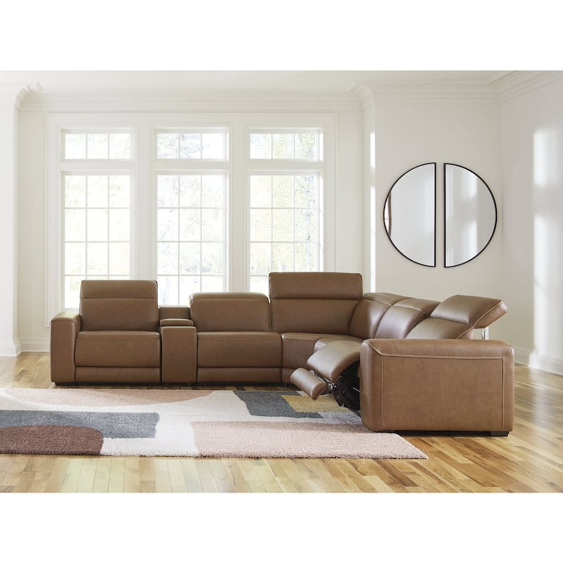 Signature Design by Ashley Rally-Up Brown 6-Piece Power Reclining Sectional with Console - 155" W x 142" D x 34" H