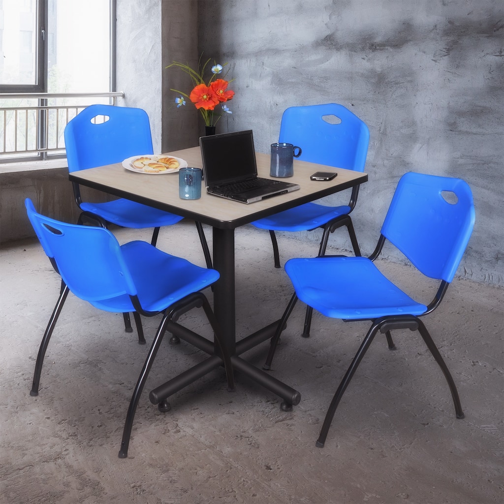 30" Square Breakroom Table- Maple & 4 'M' Stack Chairs- Blue - 30