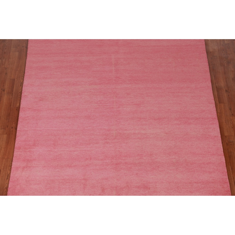 Hand Knotted Oriental 100% Wool Carpet Modern Solid Pink Gabbeh Area Rug - 9' 4'' X 6' 2''
