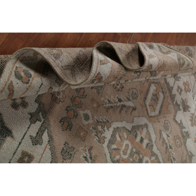 Geometric Heriz Serapi Indian Area Rug Handmade Grey Wool Carpet - 8'11" x 11'10"