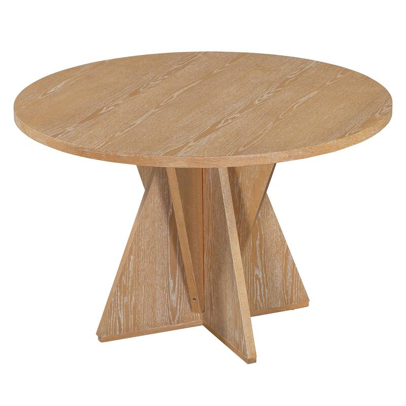 5 Piece Wood Round Dining Table Set with 4 Upholstered Chairs