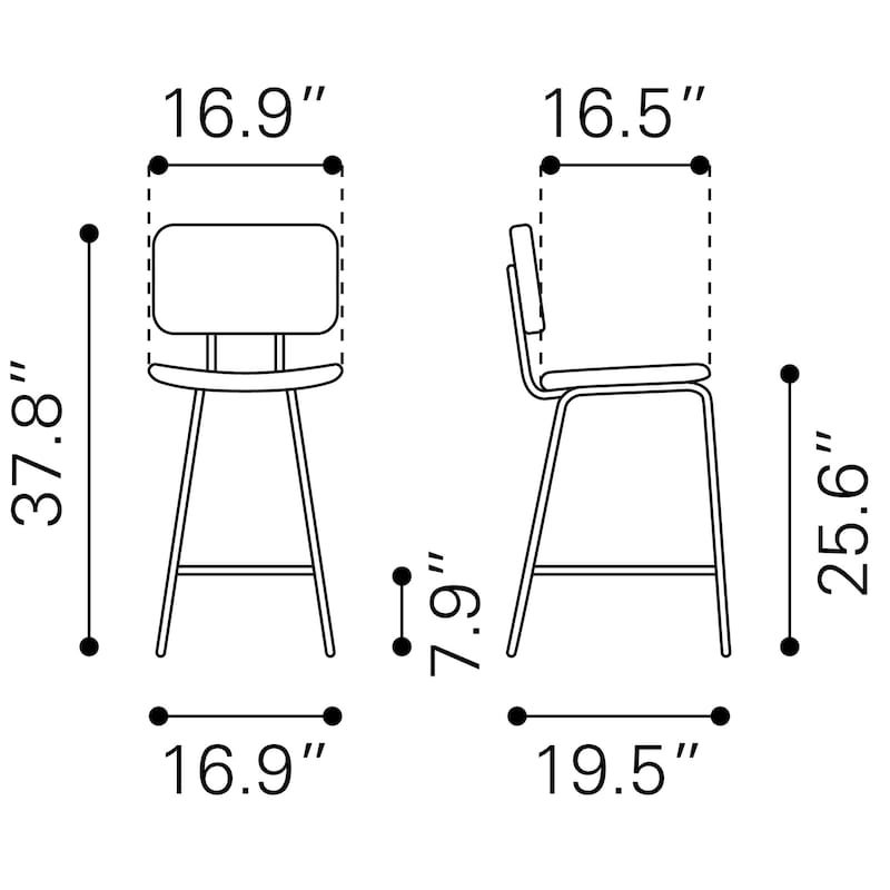 Boston Counter Stool (Set of 2) Vintage Black - 16.9" W x 19.5" D x 37.8" H