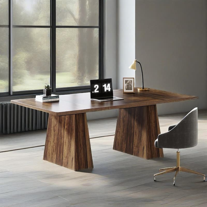 Wood Executive Desk Modern Double Pedestal Large Office