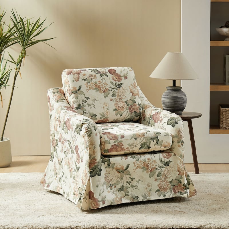 Alois Floral Slipcover Swivel Accent Chair with Removable Cushion by HULALA HOME