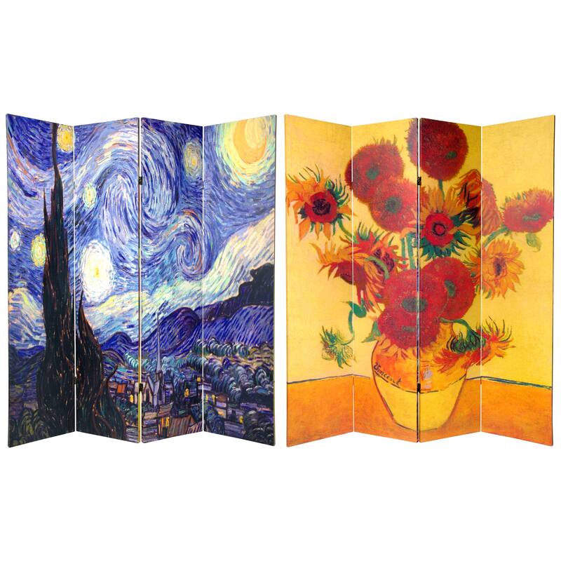 Handmade Wood and Canvas 6-foot Double-sided Van Gogh Room Divider (China)