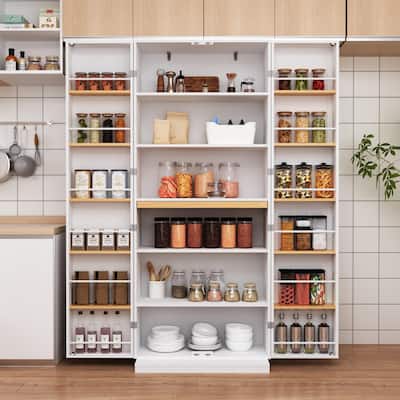 Freestanding Kitchen Pantry Cabinet with Adjustable Shelves, Food Storage Cupboard with 10 Door Shelves, Pull Out Organizers