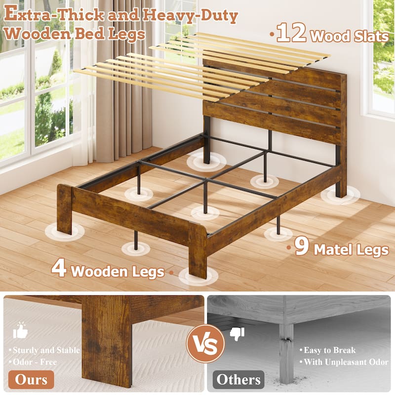 Bed Frame with Headboard and Footboard, with Under Bed Storage, LED Lights, Charging Station
