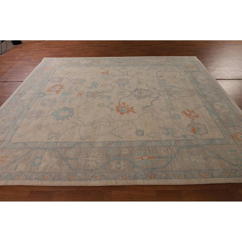 Vegetable Dye Oushak Area Rug Hand-Knotted Floral Wool Carpet - 8'1" x 10'0"