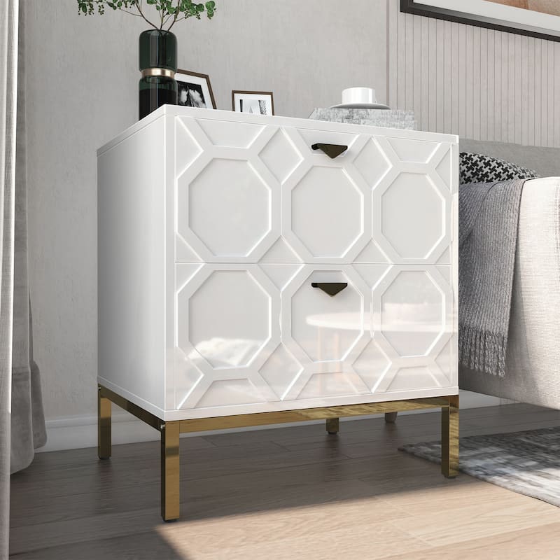 Clihome Wooden 2-Drawer Storage Nightstand