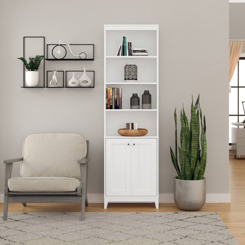 Prepac Yaletown 79.5" H Bookcase, Extra Tall Bookshelf with 4 Shelves and 2 Doors, Accent Bookshelf for Living Room, Home Office