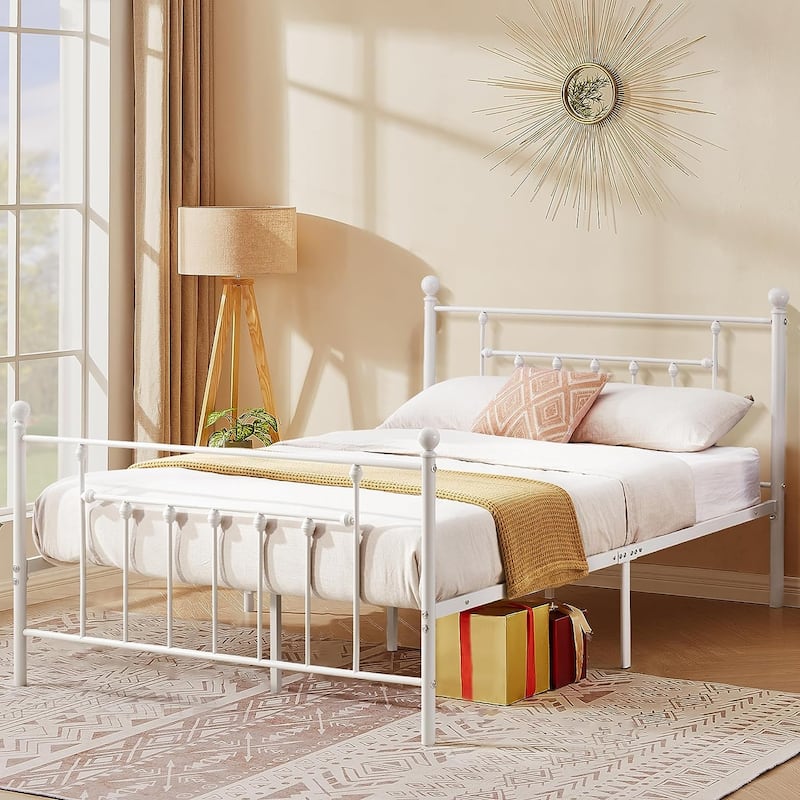 VECELO Metal Platform Bed Frame with Headboard and Footboard Heavy Duty Slat Support Underbed Storage Space Victorian Style