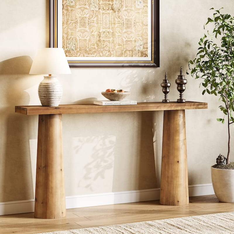 63-Inch Solid Wood Rectangular Console Couch Table for Entryway