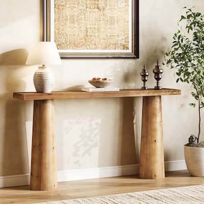 63-Inch Solid Wood Rectangular Console Couch Table for Entryway
