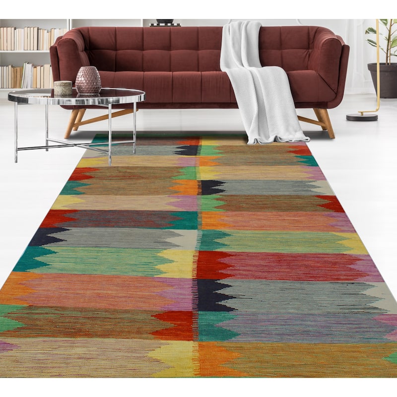Modern Flatweave Maisie Green/Red Rug - 5'9" x 8'3"