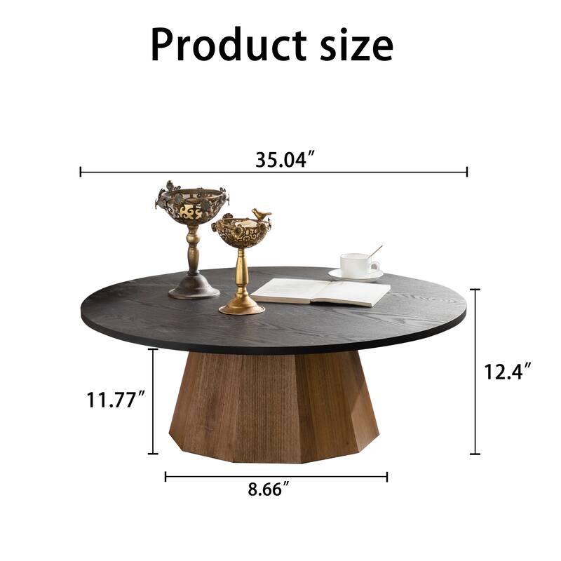 Round Coffee Table Sturdy Pedestal Wooden Tea Table for Living Room Easy to Assemble
