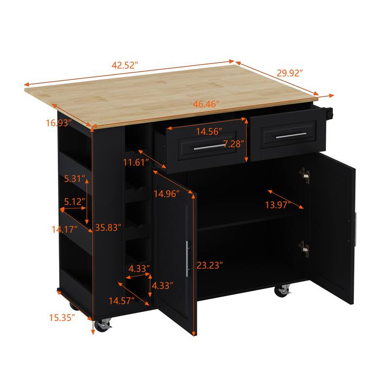 Foldable Kitchen Island Cart with Spice Rack, Towel Holder & Wine Rack
