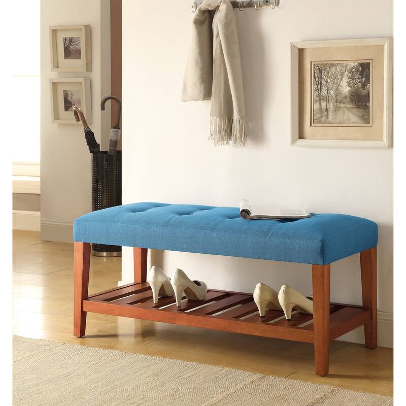 Charla Light Gray Fabric & Oak Finish Bench