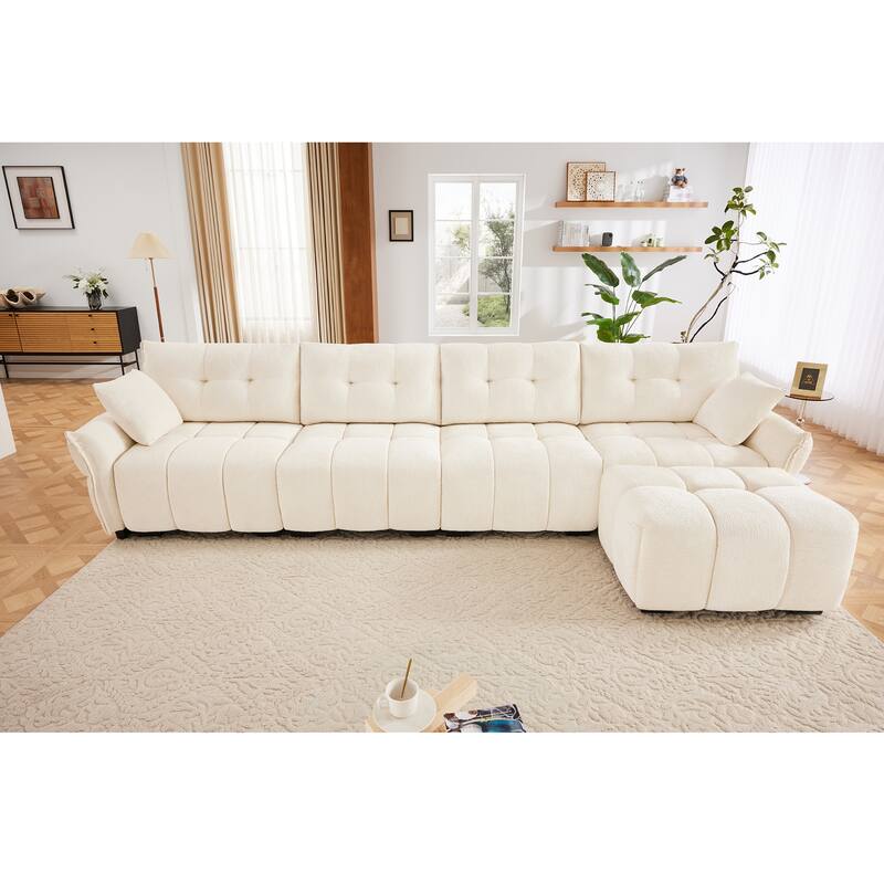 4-Seater U-Shaped Modular Sofa with 1 Ottomans & Pillows