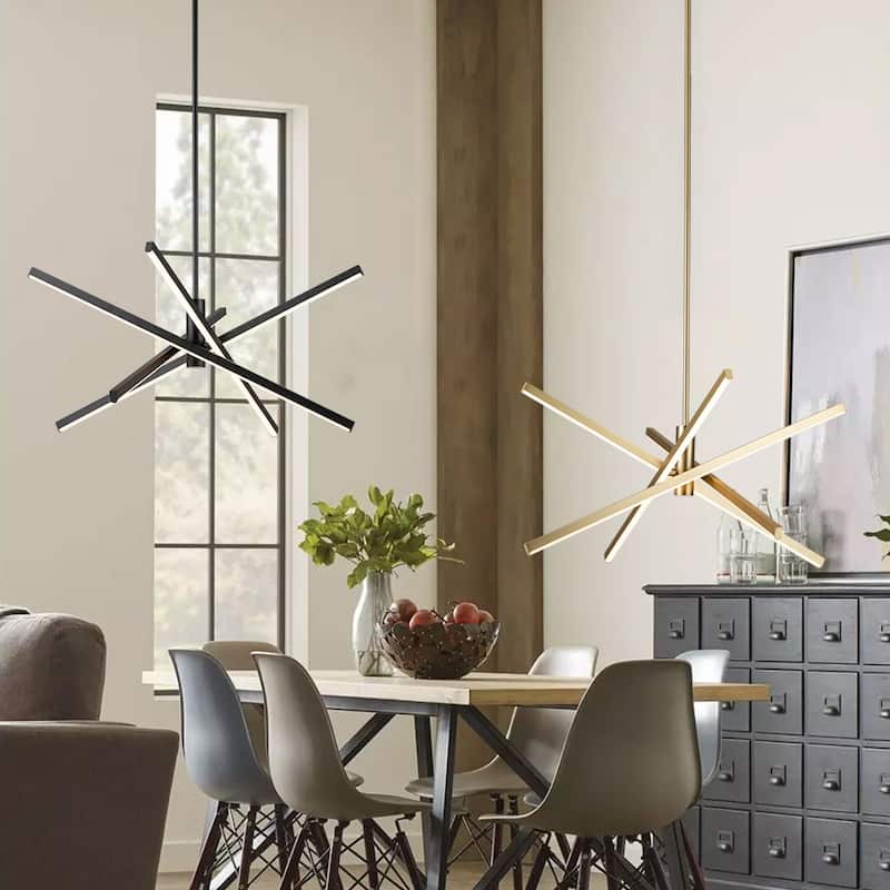 4-Light Modern Linear Pendant Island Lighting Sputnik Dimmable Integrated LED Chandelier for Dining Room