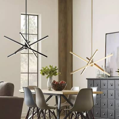 4-Light Modern Linear Pendant Island Lighting Sputnik Dimmable Integrated LED Chandelier for Dining Room