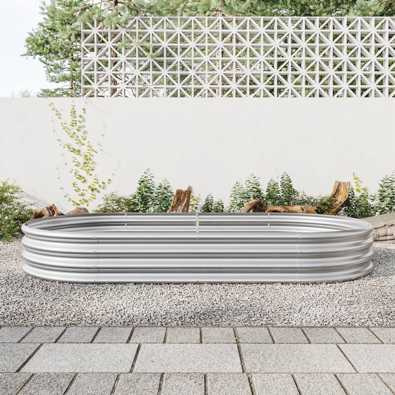 GDFStudio - Large Oval Metal Raised Garden Bed for Vegetables, Flowers, and Plants, Outdoor Backyard Planter Box