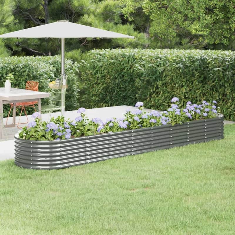 vidaXL Raised Garden Bed Raised Flower Bed Galvanized Steel Outdoor Planter - 144.9"x31.5"x14.2" - Gray