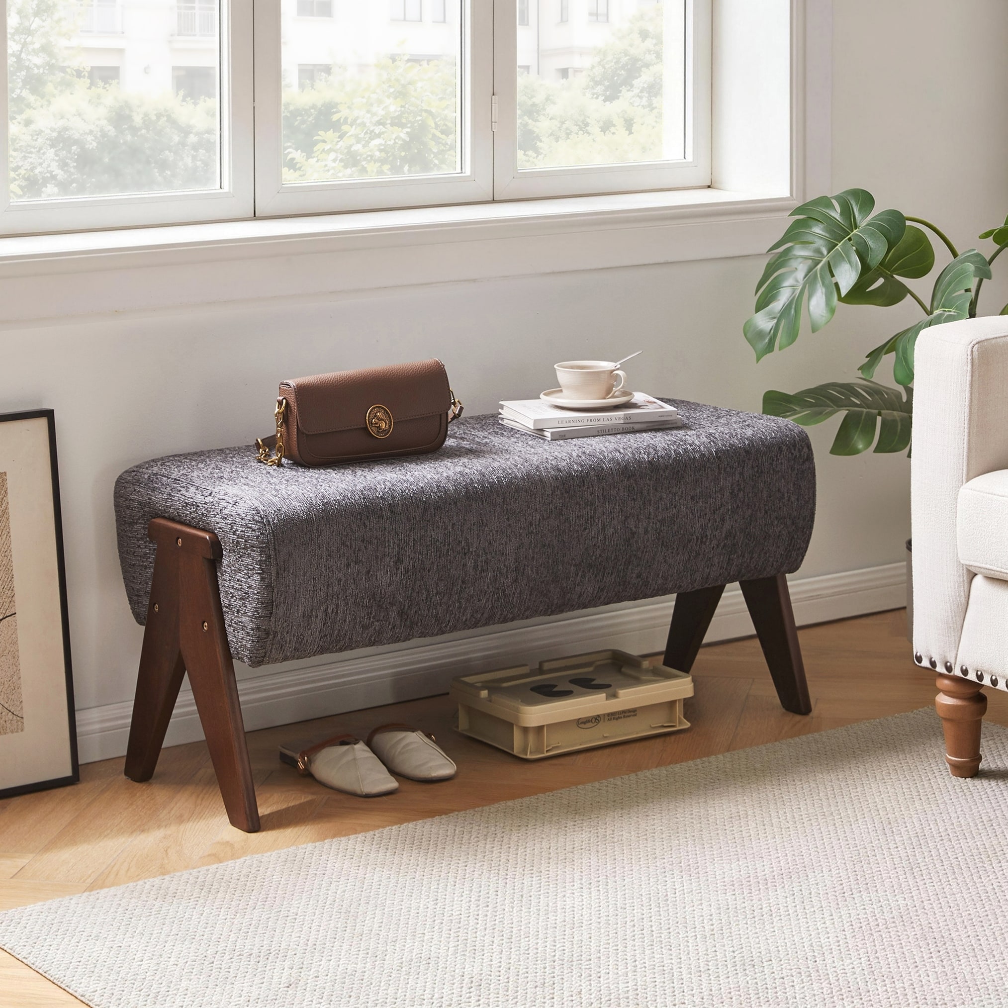 Upholstered Ottoman Bench for Foyer Bedroom Living Space