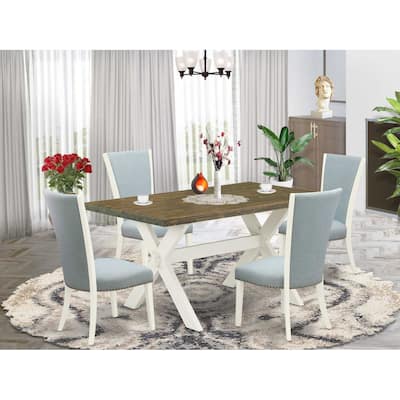 HomeStock 5-Piece Distressed Jacobean Finish Solid Wood Top Dining Table with 4-Upholstered Chairs