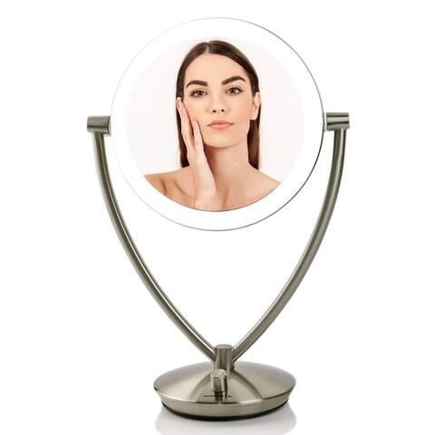 Ovente Table Top 7.5 Inch Vanity Mirror, Nickel Brushed - 1X5X Magnification