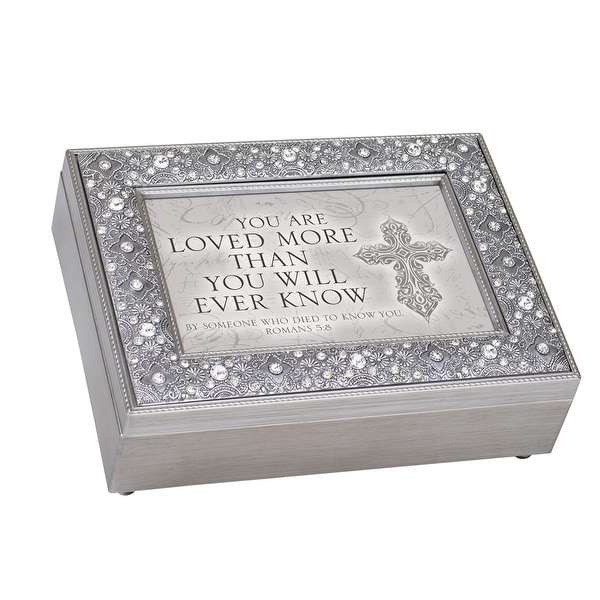 8" Silver Colored and Black "LOVED MORE THAN YOU KNOW" Filigree Music Box - N/A