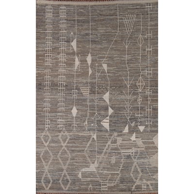 Earth Tone Striped Moroccan Area Rug Handmade Wool Carpet - 8'10" x 13'1"