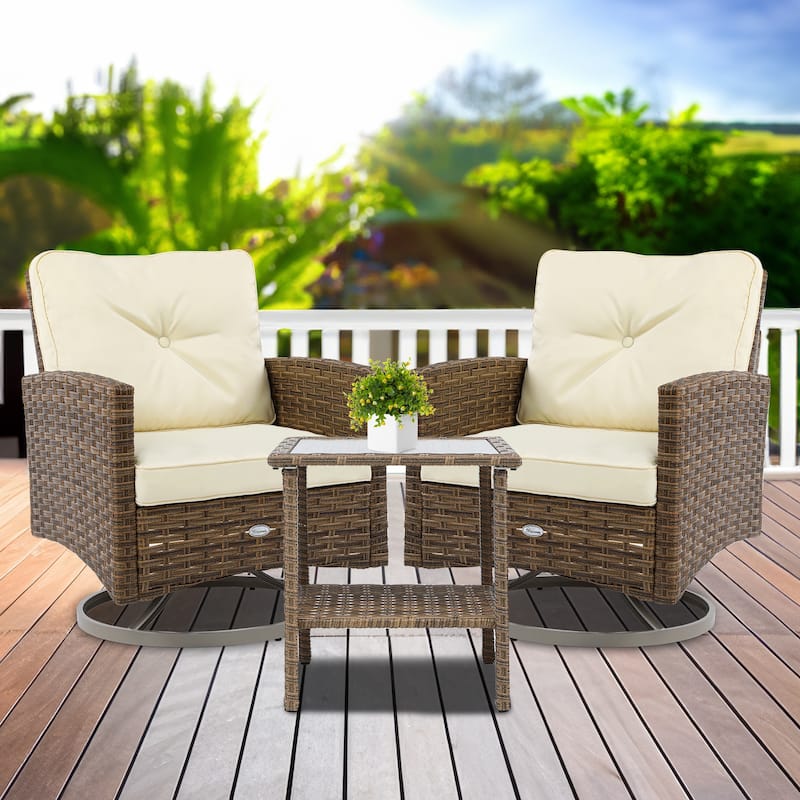 Moasis 3-Piece Patio Outdoor Wicker Bistro Rocking Furniture Conversation Chairs - 3 Pcs