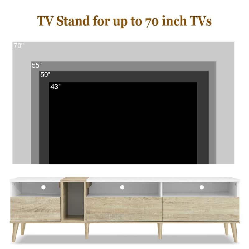 Modern TV with 3 Drawers and Open Shelves, Media Console Table for TVs up to 80'', Entertainment Center for Living Room, White