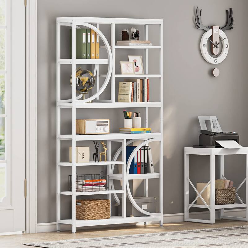77" Tall Industrial Bookcase, Open Bookshelf Display Shelves