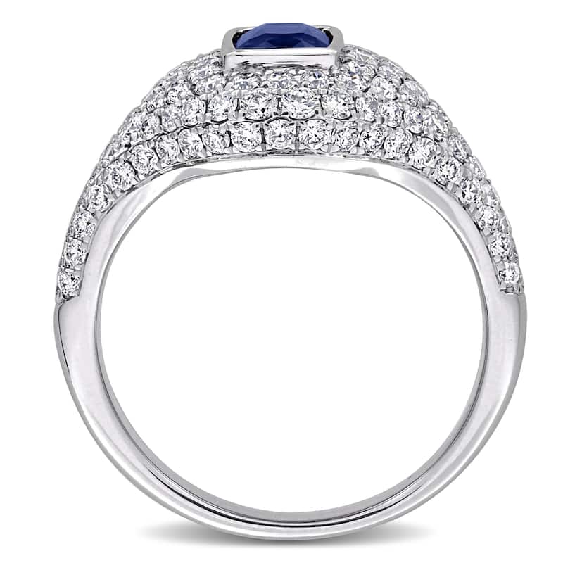 Miadora 1ct TGW Cushion-Cut Blue Sapphire 1 2/5ct TDW Diamond Ring in 14k White Gold