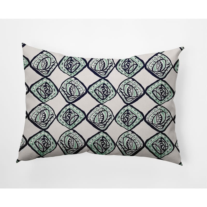 Cowry Check Outdoor Pillow - Navy/Green - 14" x 20"