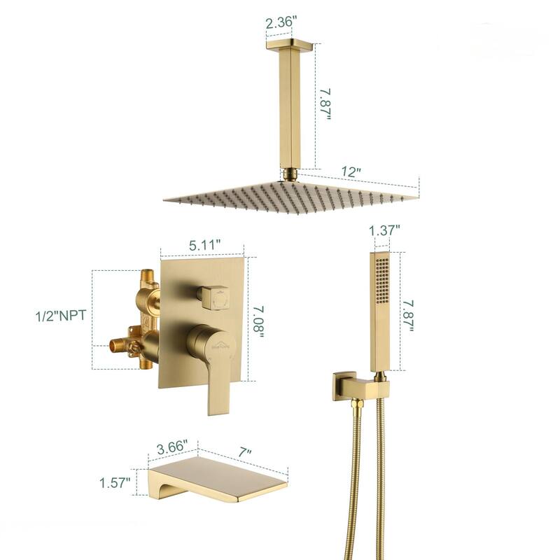 Ceiling Mount Shower Faucet and Tub Faucet with 10 inch Fixed Shower Head