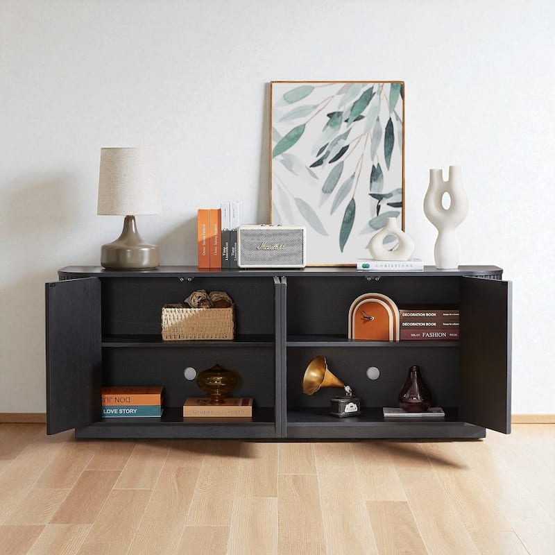 64" Wave Pattern Sideboard Cabinet with Push-to-Open Doors, Modern TV Console Storage Cabinet for Kitchen and Entryway