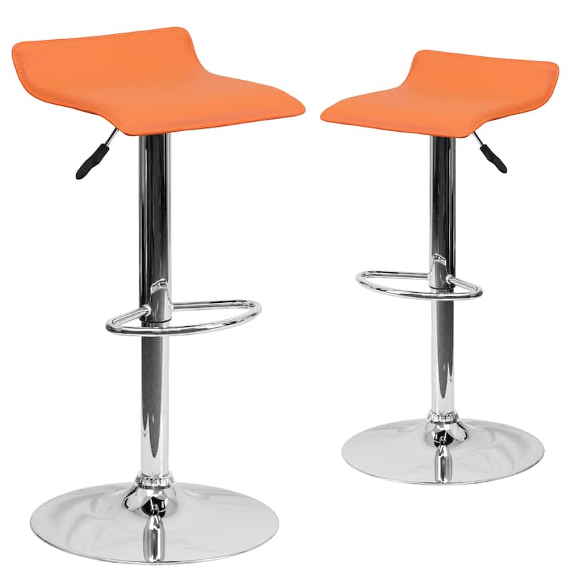 2 Pack Contemporary Vinyl Adjustable Height Barstool with Solid Wave Seat - 15"W x 15"D x 25.5" - 34"H