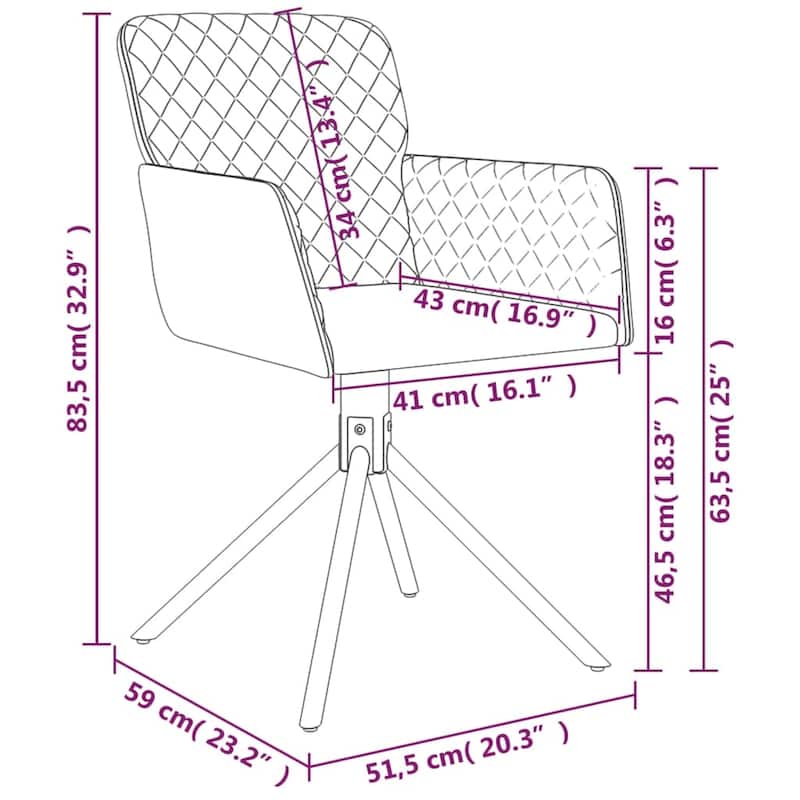 vidaXL Swivel Dining Chairs 2 Pcs Modern Accent Upholstered Side Chair Velvet - 20.3" x 23.2" x 32.9"