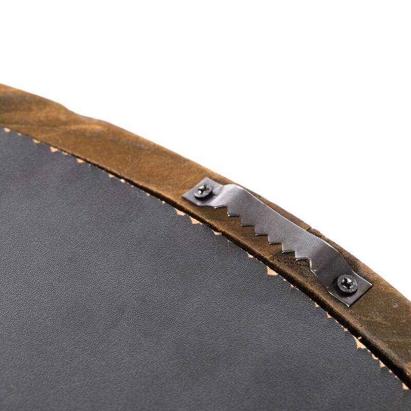 Round Rustic Wood and Galvanized Metal Framed Wine Barrel Shaped Wall Mirror - N/A