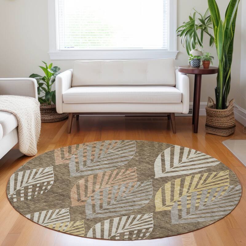 Premium Washable Super Soft Farmhouse Leaves Mayfield Rug - Chocolate - 8' x 8' - Round