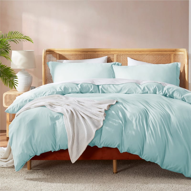 Nestl Ultra Soft Double Brushed Microfiber Duvet Cover Set with Button Closure - Light Baby Blue - Twin