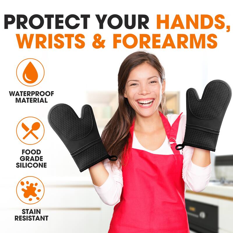 Cheer Collection Silicone Oven Mitts with Soft Cotton Lining (Set of 2)