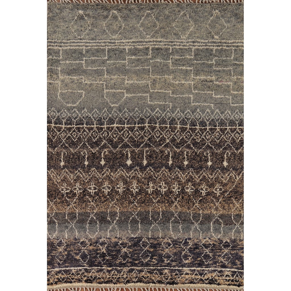 Plush Moroccan Area Rug Hand-Knotted Bedroom Wool Carpet - 6'10" x 9'10"