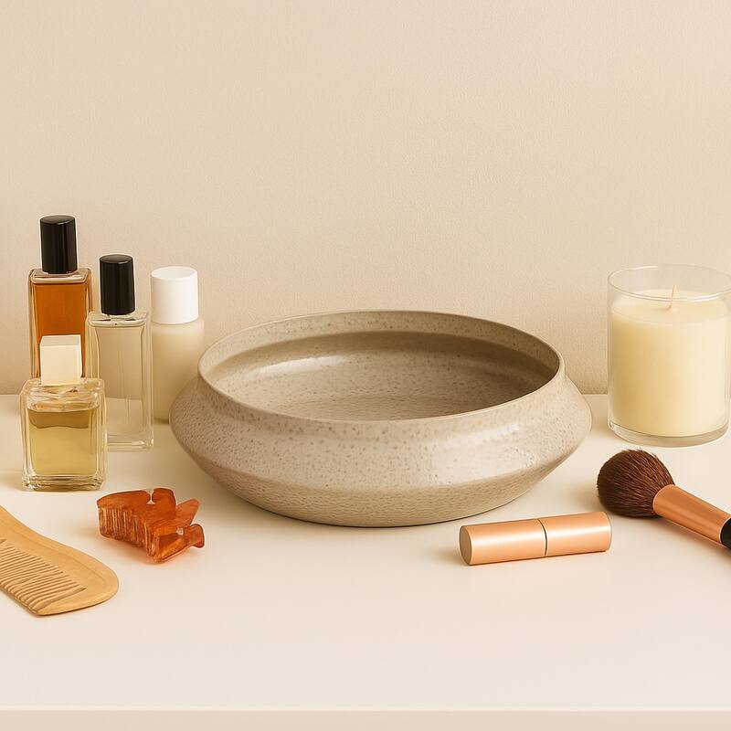 Decorative Round Abstract Terracotta Bowl - 14", White - 14.0"