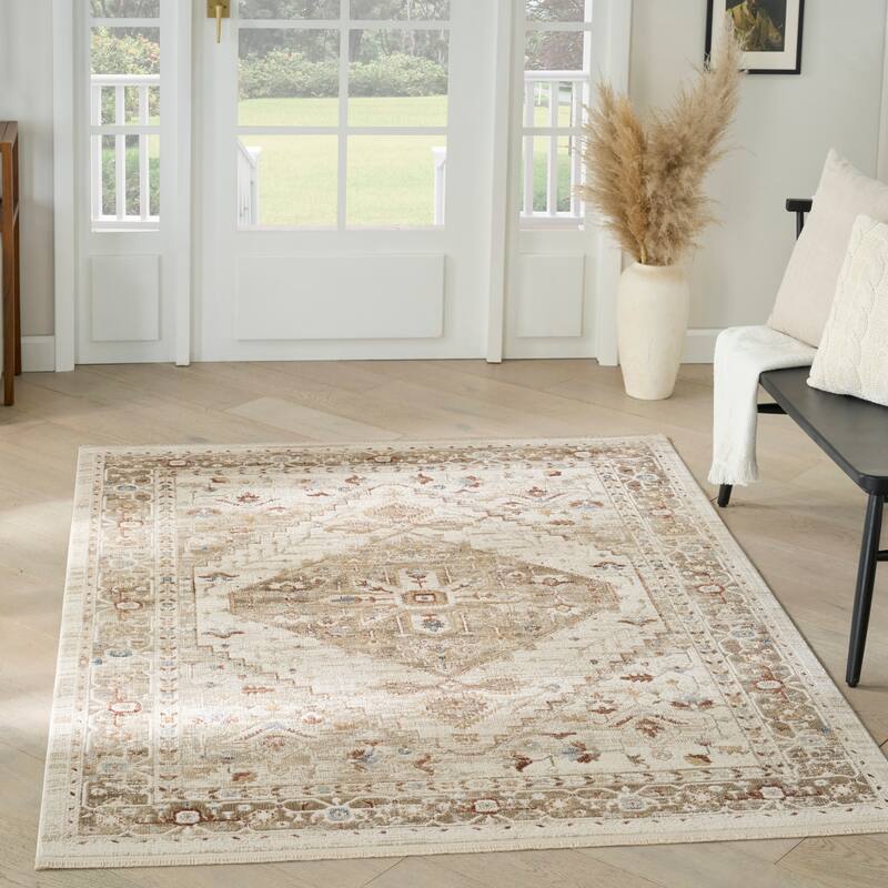 Nourison Pardis Indoor only Blue Persian Area Rug - Ivory/Taupe - 4' x 6'