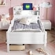 preview thumbnail 1 of 26, Twin Size LED Wood Bed with 2 Drawers and Guardrail, Storage Platform Bed Frame with Built-in USB & Type-C Charging Ports White - Twin
