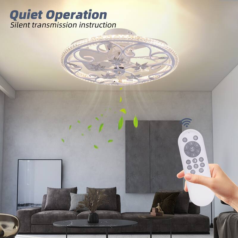 20 in. Flush Mount Caged Indoor Ceiling Fan with Dimmer LED Light and Reversible DC Motor