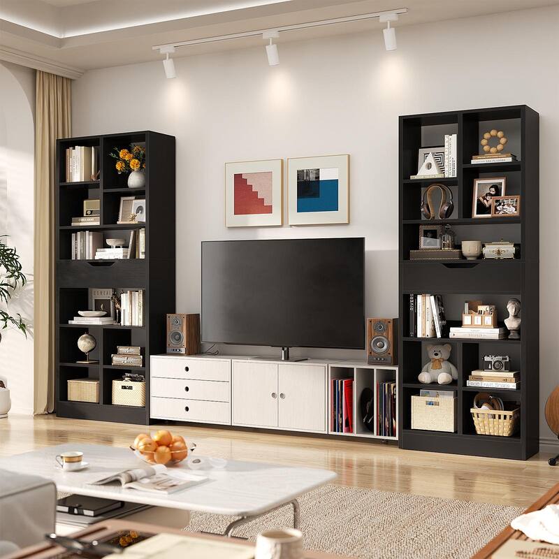 Freestanding 74" Tall Bookcase with Drawer,8-Tier Bookshelf Open Display Shelves for Living Room Home Office, Bedroom